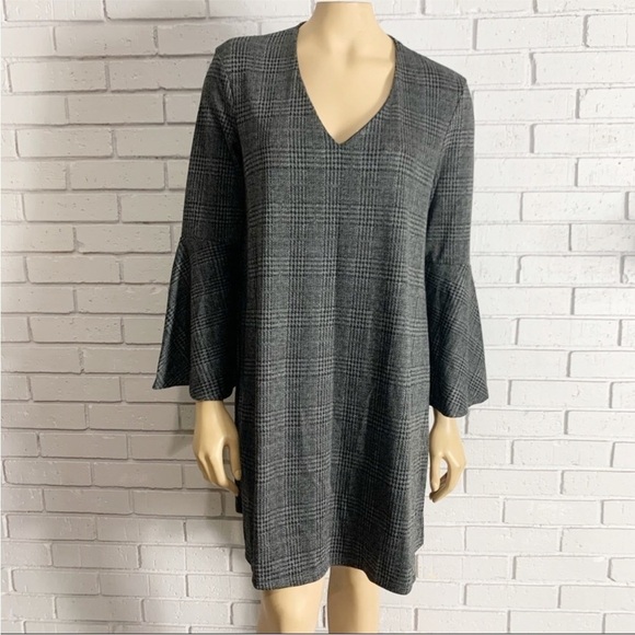 Mango Women's Gray V Neck Check Dress - Picture 2 of 7